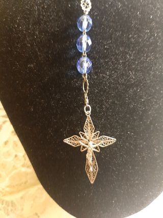 Rosario antiguo cristal azul y filigrana plata