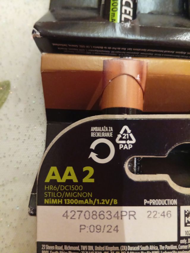 6 Batterie Stilo Ricaricabili Duracell AA 1300m