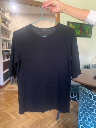 Camiseta Massimo Dutti manga media negra