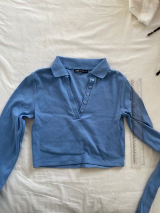 Polo corto Zara azul manga larga