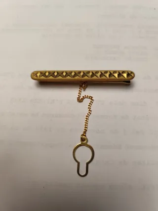 Aguja de corbata dorada con cadena
