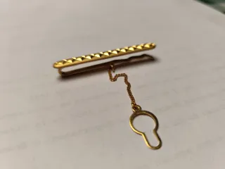 Aguja de corbata dorada con cadena