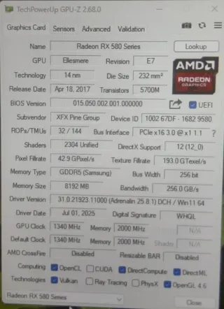 TARJETA GRÁFICA
XFX AMD RX 580 8GB OC+