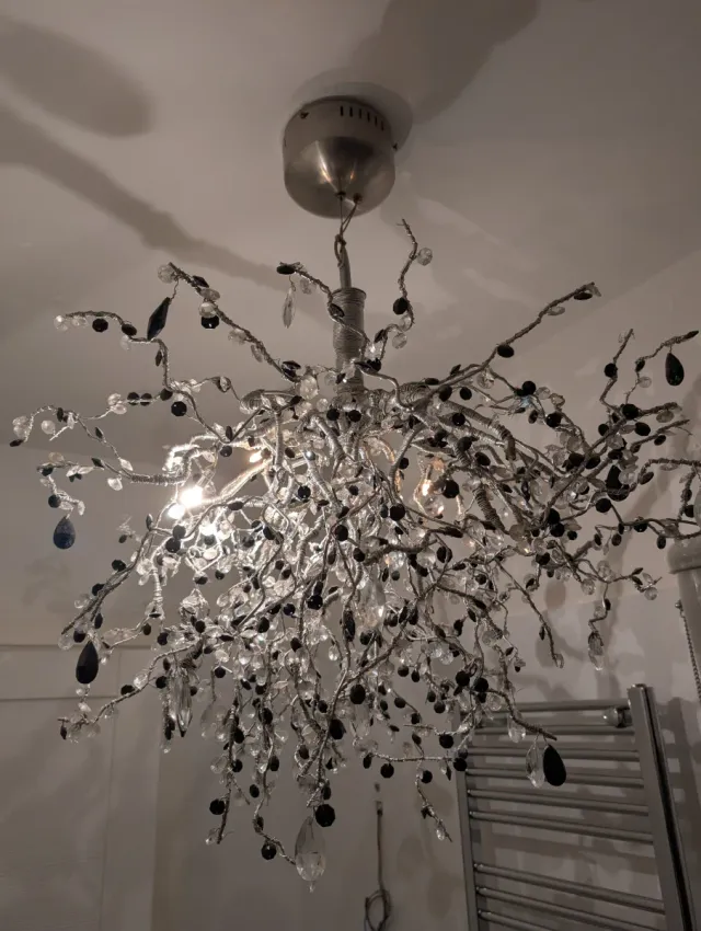 Lampadario Design Vetro e Metallo Nero Argento