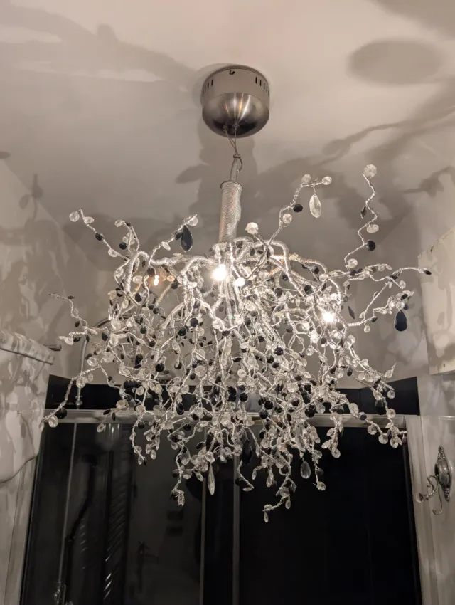 Lampadario Design Vetro e Metallo Nero Argento