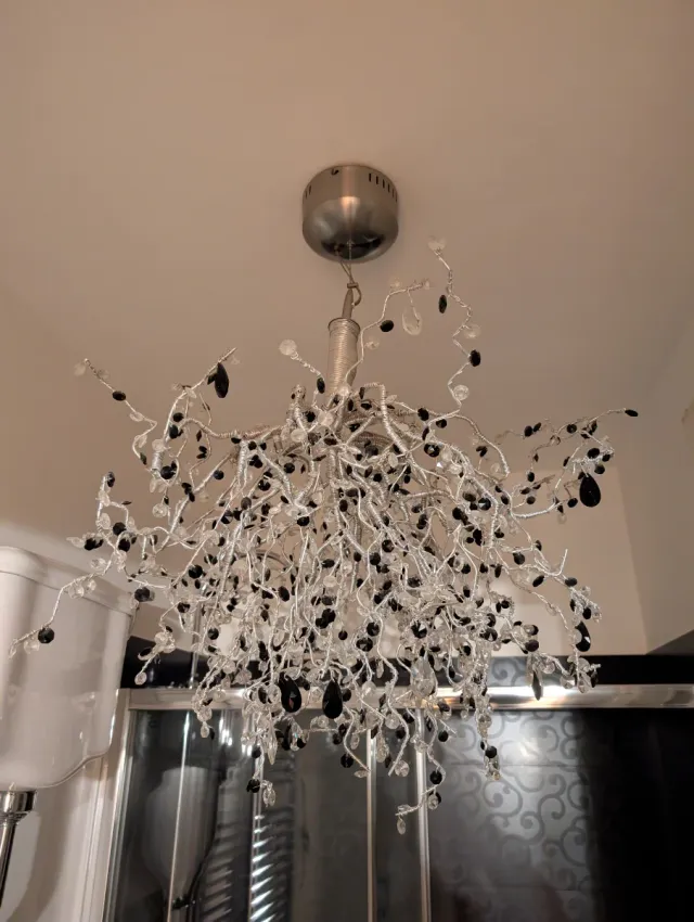 Lampadario Design Vetro e Metallo Nero Argento