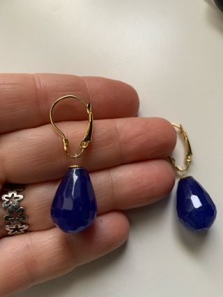 Pendientes de cristal azul y oro