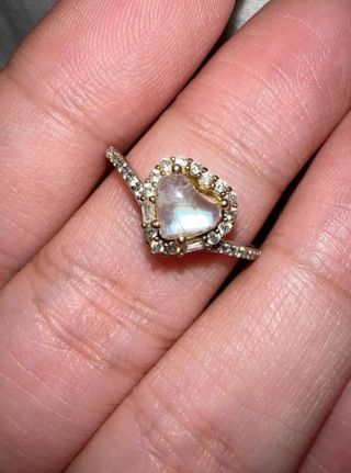Anillo Corazón Piedra Luna Natural Oro Blanco