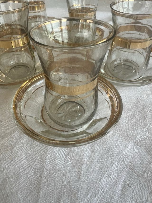 Juego 6 Tazas Té Turcas Vidrio Dorado