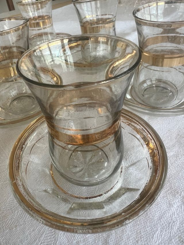 Juego 6 Tazas Té Turcas Vidrio Dorado