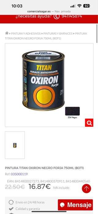 Oxiron Forja Negro Esmalte Antioxidante 10L
