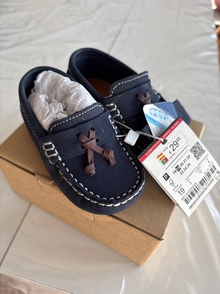 Mocasines Zara piel niño azul talla 19