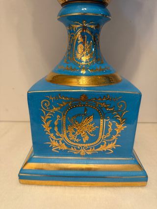 Pareja Jarrones Sevres Porcelana Azul Oro