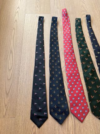 Lote 5 Corbatas Hombre Diseños Náuticos y Aves