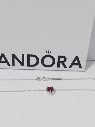 Collar Pandora Corazón Rojo Plata