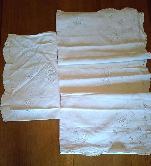 Juego sábanas antiguas hilo bordadas mano