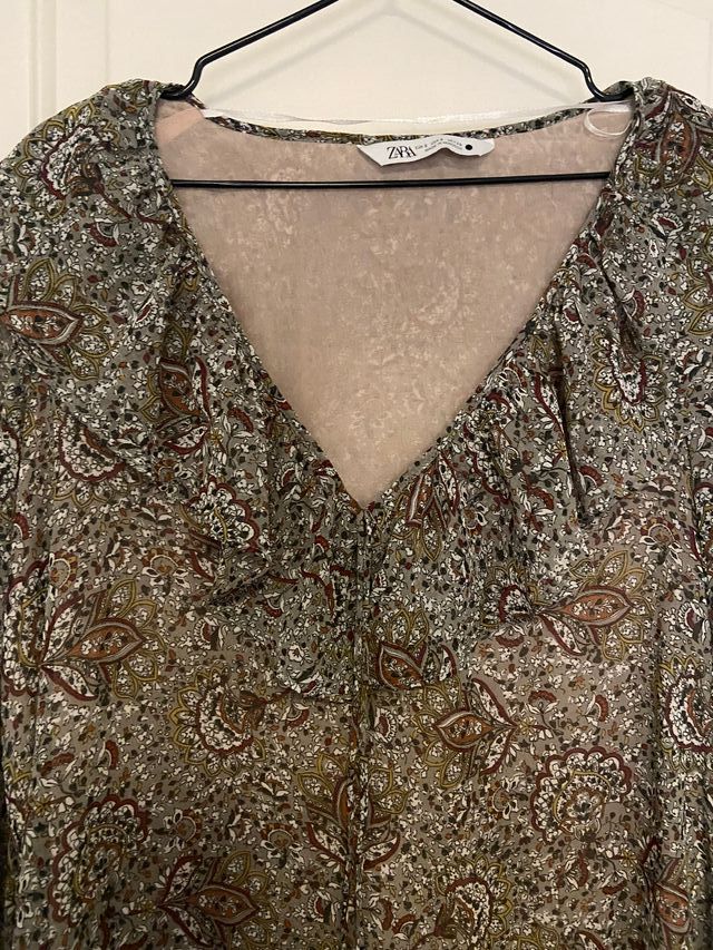 Vestido estampado boho en todos olivas y marrones