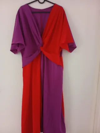Vestido fiesta morado y rojo
