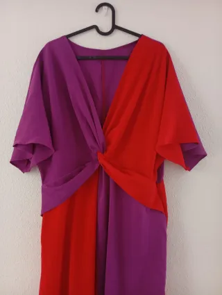 Vestido fiesta morado y rojo