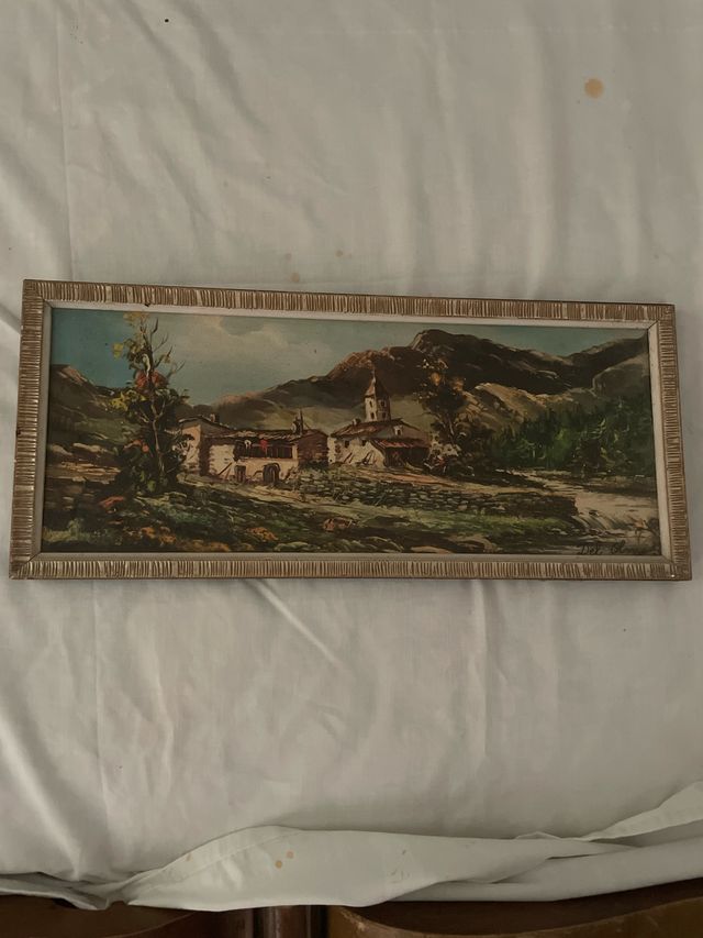 Cuadro paisaje pueblo montaña