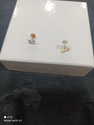 Pendientes plata niña mariposa azul y rosa,