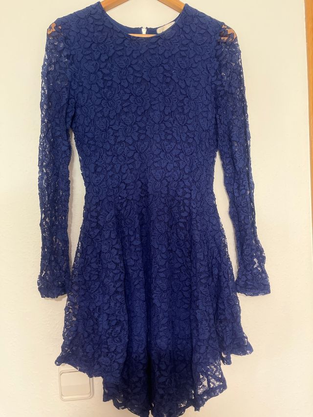 Vestido azul encaje manga larga