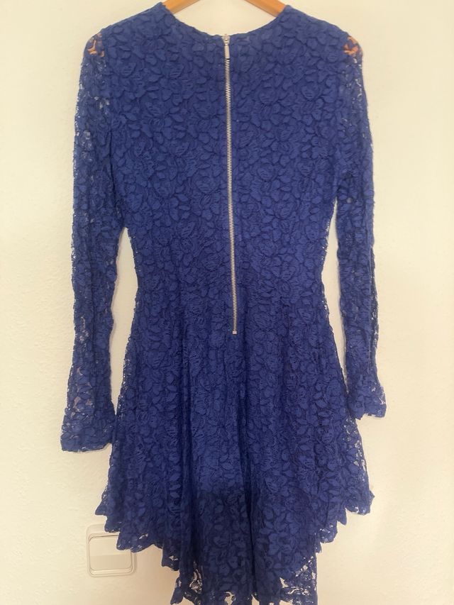 Vestido azul encaje manga larga