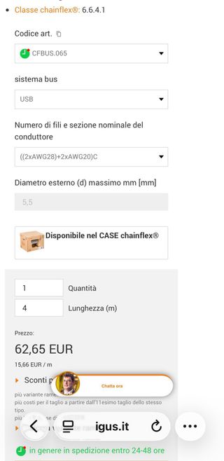 Cavo USB IGUS chainflex CFBUS.65