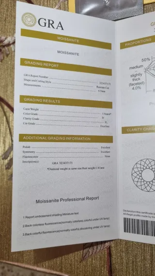 Diamante Moissanite 1 ct con Certificato GRA