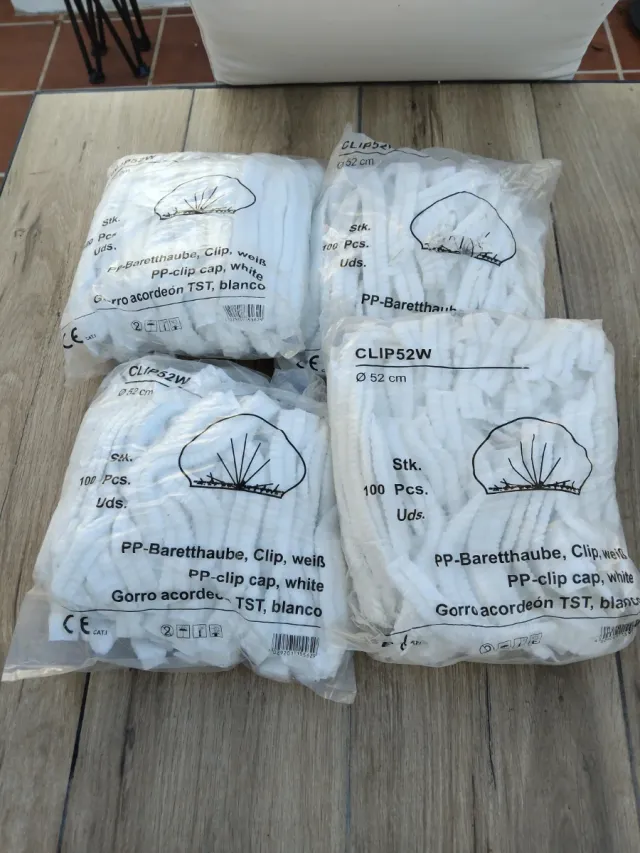 Gorros desechables PP-clip cap, blancos 100x4