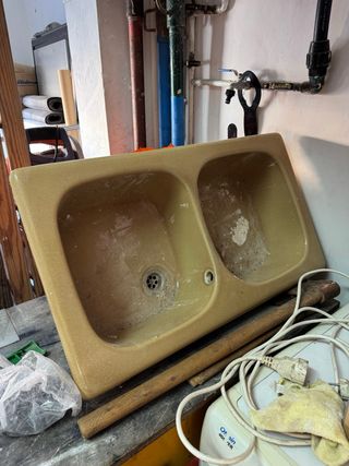 Fregadero doble antiguo color beige