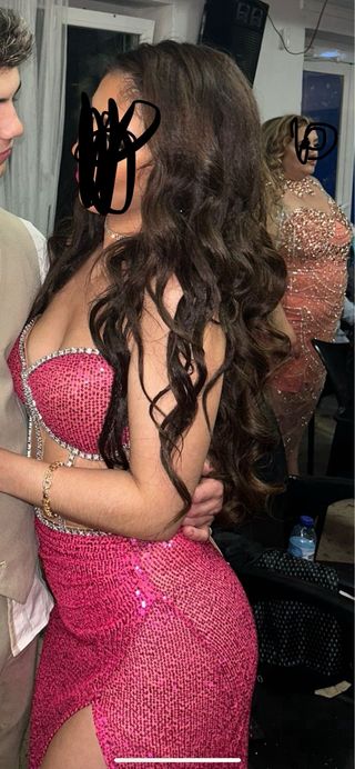 Vestido de fiesta rosa y plateado