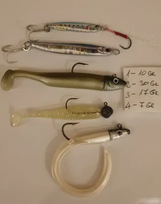 Lote de señuelos de pesca, jig y vinilos usados! 