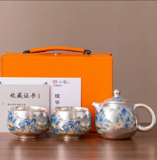 Set Tè Ceramica in Ceramica con Argento 999