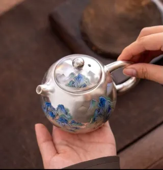 Set Tè Ceramica in Ceramica con Argento 999