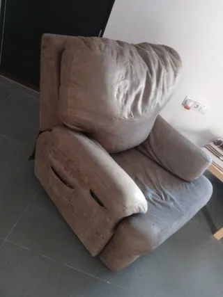 Sillón relax tela beige/gris