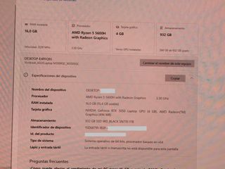 Portátil Asus Vivobook M3500 RTX 3050 16GB 1TB SSD