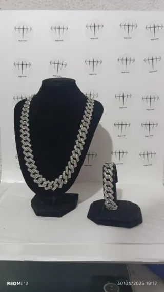 Collar y Pulsera Cubano Plateado