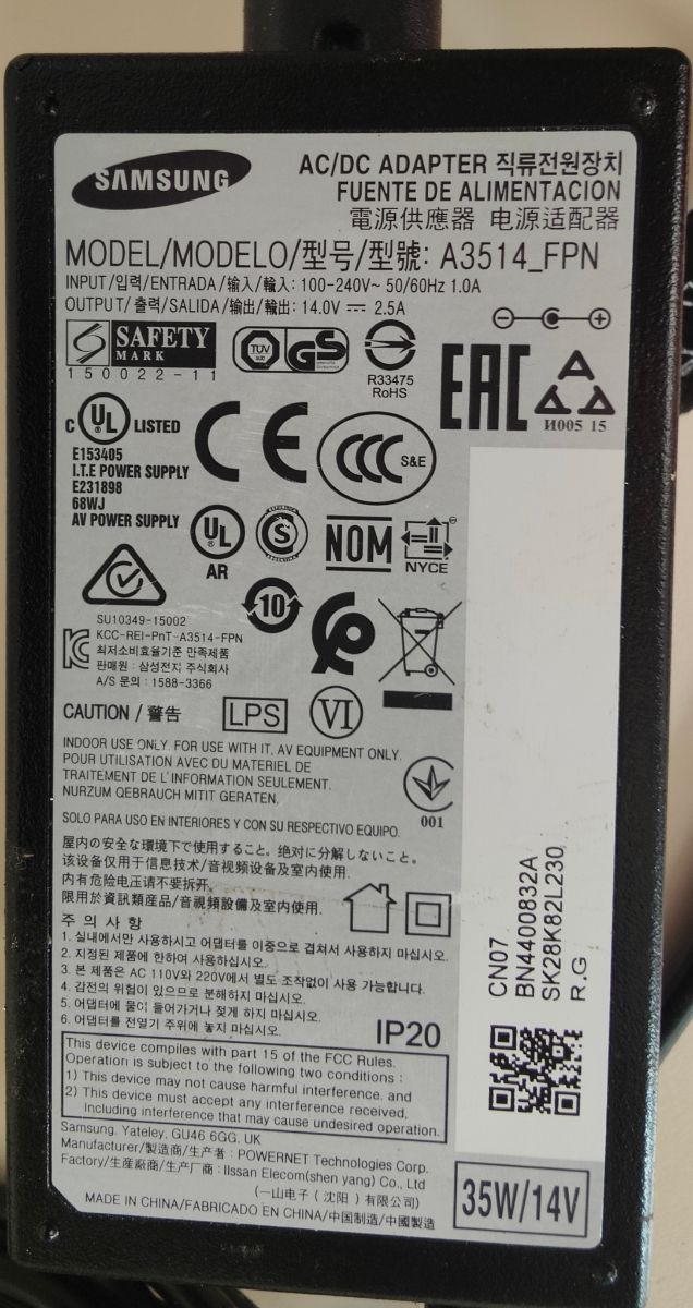 Cargador Samsung 35W 14V AC/DC