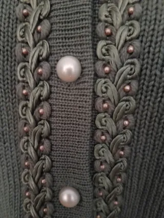 Cardigan Vintage 100% Lana Verde Oliva