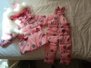 Tuta da neve bambina pois rosa 80 cm