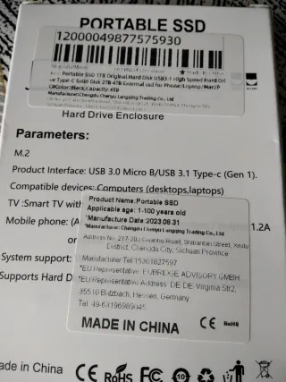 Disco duro externo SSD 4TB
