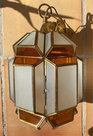 Farolillo Granadino Vidrio y Metal Dorado
