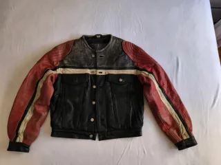 Cazadora Motera de cuero Negra y Roja