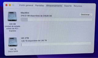 MacMini 2014 8GB HD 2TB Y 240 GB NVME