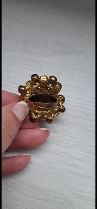 Anillo Ajustable Flor Perla Marrón Dorado