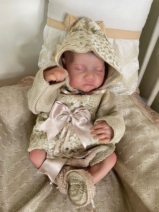 Conjunto bebé toquilla y ranita encaje