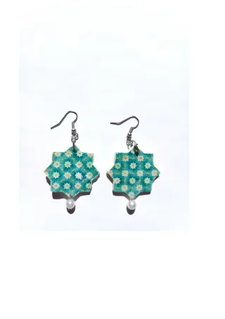 Pendientes de azulejo,pendientes perla, joya arabe