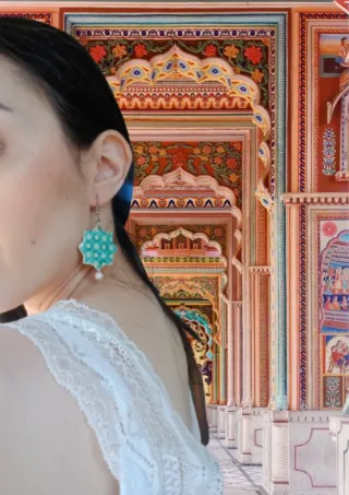 Pendientes de azulejo,pendientes perla, joya arabe