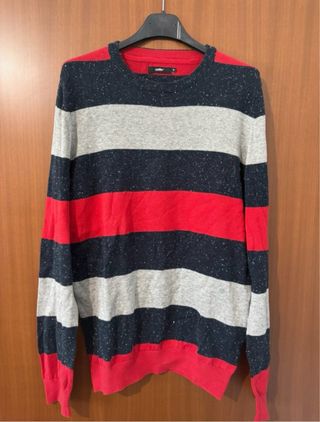 Celio Men’s Striped Crewneck Sweater – Red, Grey